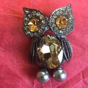 Pewter look jeweled owl brooch, 3 available